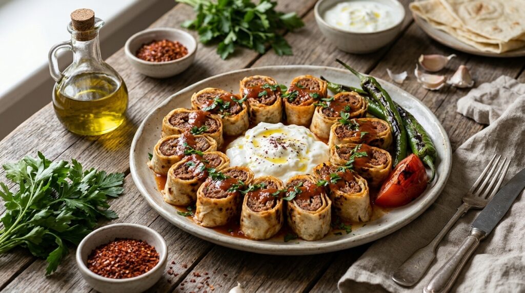Beyti Kebap Tarifi: Lavash Sarma ve Yogurt Soslu